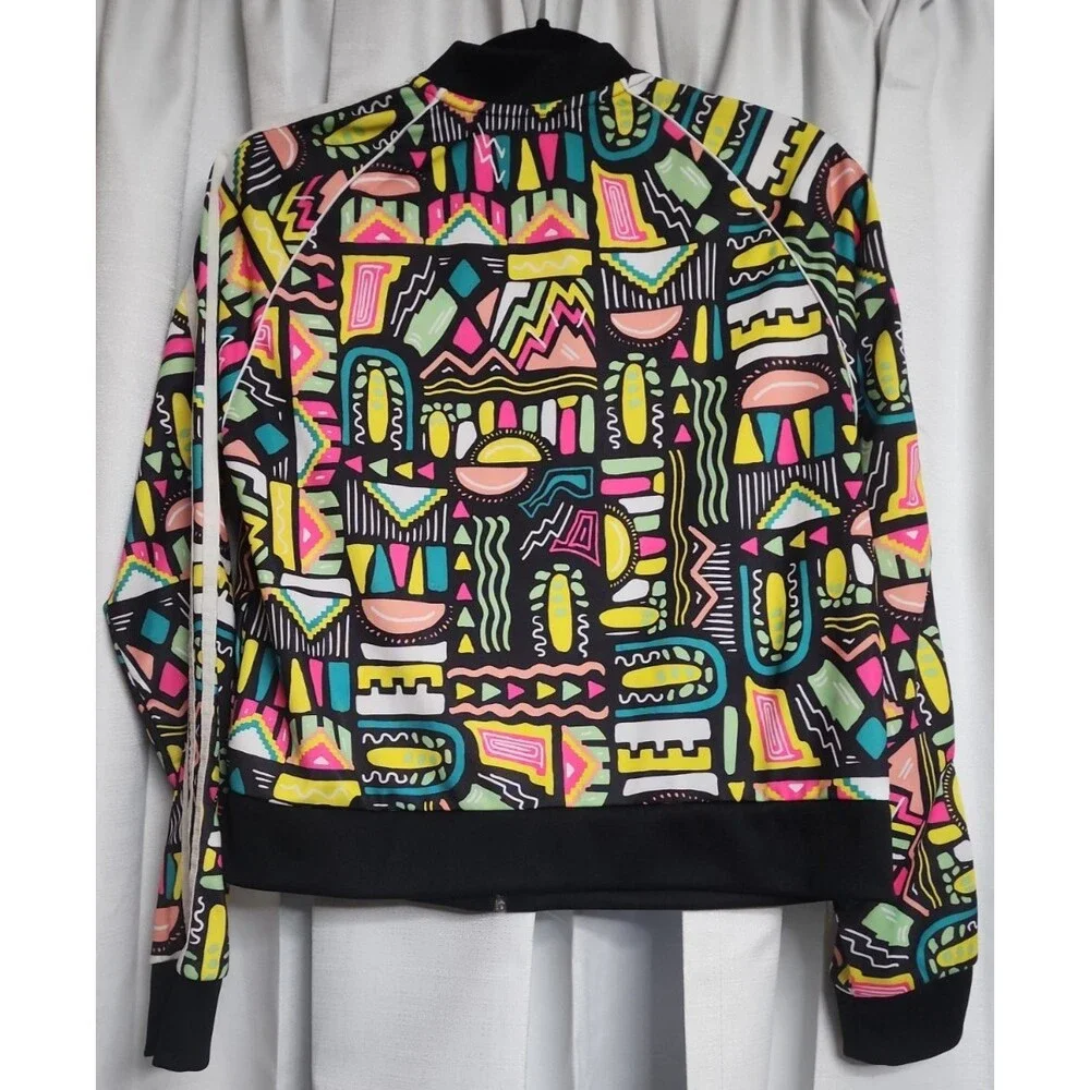 Adidas Full Zip Cropped Track Jacket 14-15Y XLarge Retro Loud Colorful 90s Print